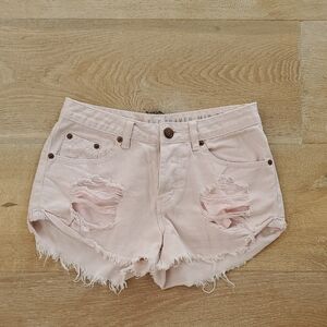 Cotton On Pink Jean Shorts Distressed Frayed Hem